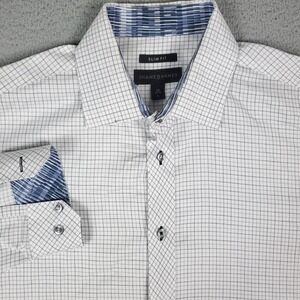 Jhane Barnes White Check Mens Slim Fit Button Up Shirt Size 16 -32/33 Large